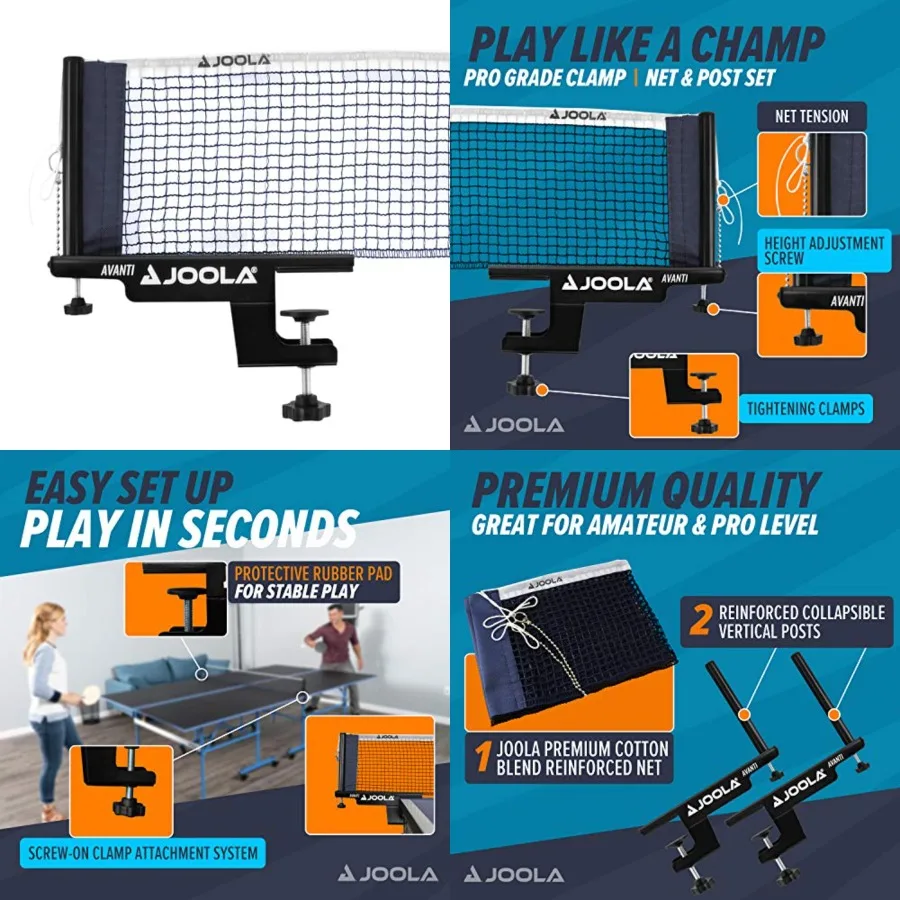 

Premium Avanti Table Tennis Net and Post Set - Portable and Easy Setup Pg Pong Screw On Clamp Net