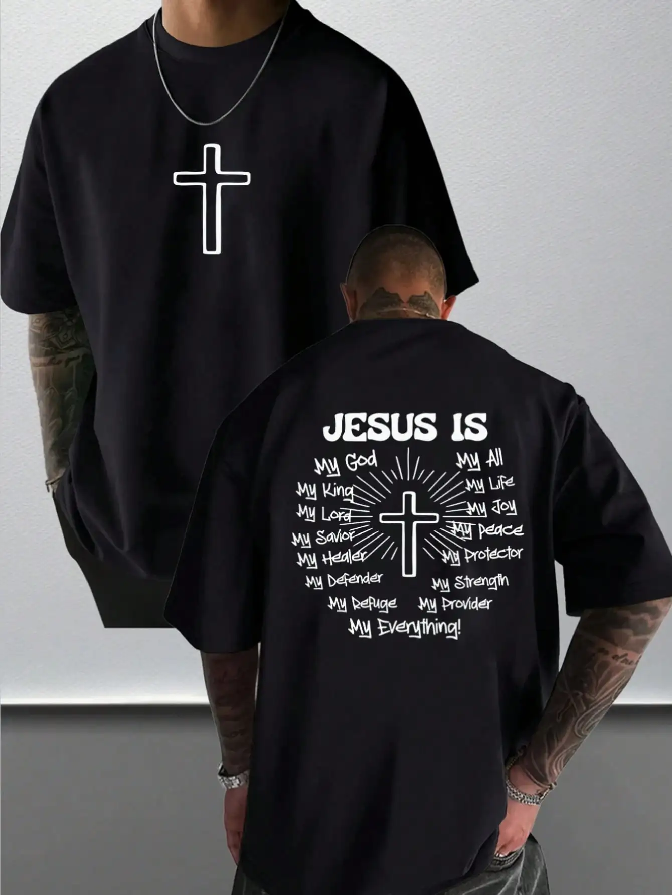 Camiseta gráfica para hombre Jesús Cruz Fe Ropa diaria 100% algodón Idea de regalo unisex para él Ropa religiosa Ropa espiritual