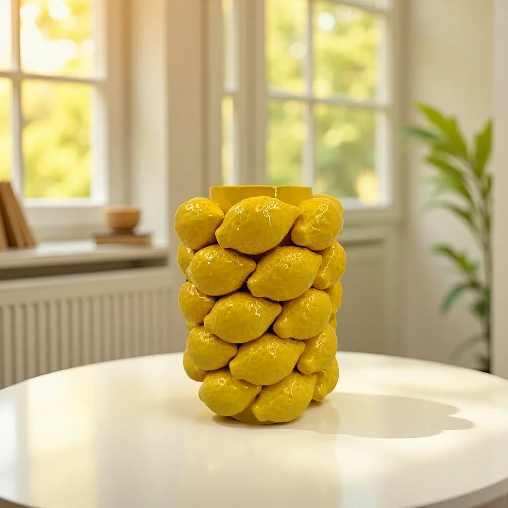Ceramic Lemon Vase Nordic Fruit Vase Home Decoration Dining Table Model Room Flower Arrangement Ornament Living Room Decoration