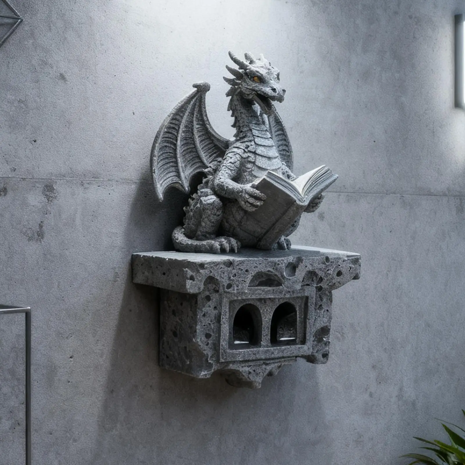 

Dragon Lamp Solar Powered Wall Mount Resin Reading Book Dragon Decor Solar Lights for Porch Patio Yard Garden Lawn Pathway