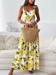 Women's Print Dress Fashion Sexy V Neck Spaghetti Strap Long Dresses For Women Casual Elegant Beach Dress Robe Femmer Summer New