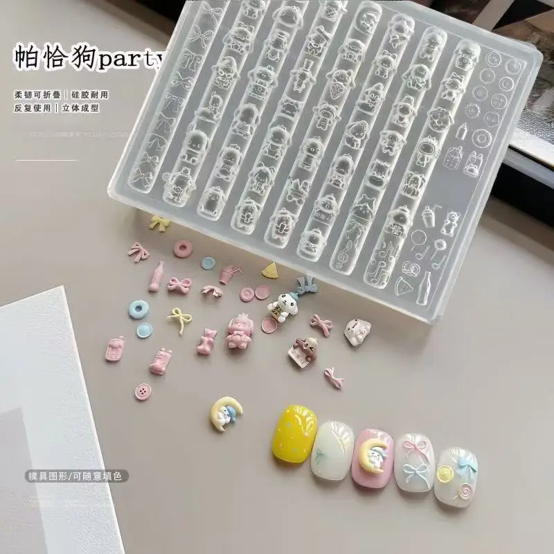 3D 네일아트 실리콘 몰드 클래식 헬로키티 마이멜로디 포차코 조형 템플릿 네일 부품 스텐실 DIY 매니큐어 디자인용