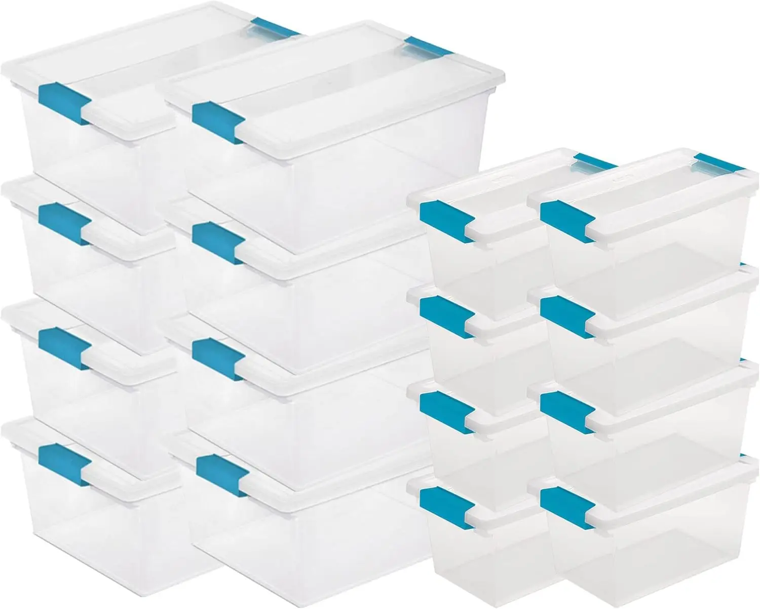 

Medium Clear ltipurpose Plastic Storage Tote, 8 Pack, and Large Clear ltipurpose Plastic Storage Tote, 8 Pack for H