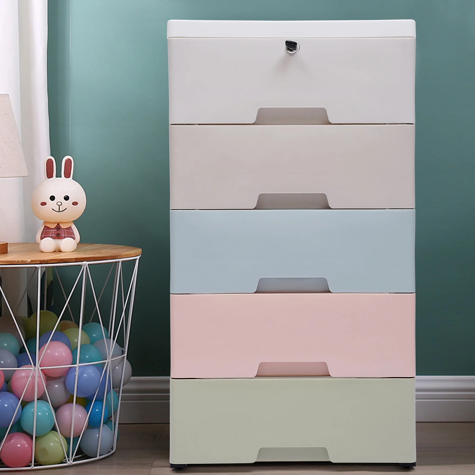 Plastic Drawers Dresser Storage Cabinet 5 Drawer Stackable Vertical Clothes Storage Tower Wardrobe Clothes Organizer