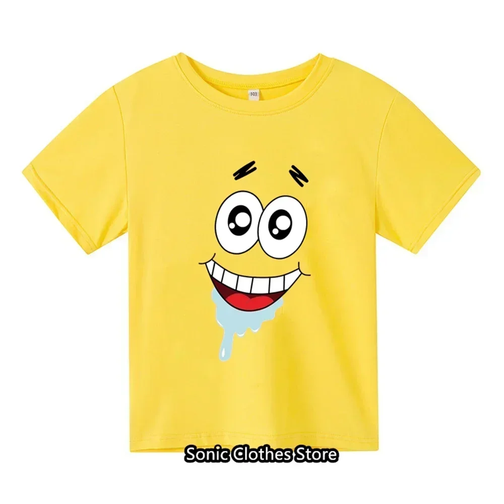 2024 Summer New T-shirt 3-14 Year Old Emoji Cartoon Print Children's Short Sleeve Boys and Girls Fashion Short Sleeve