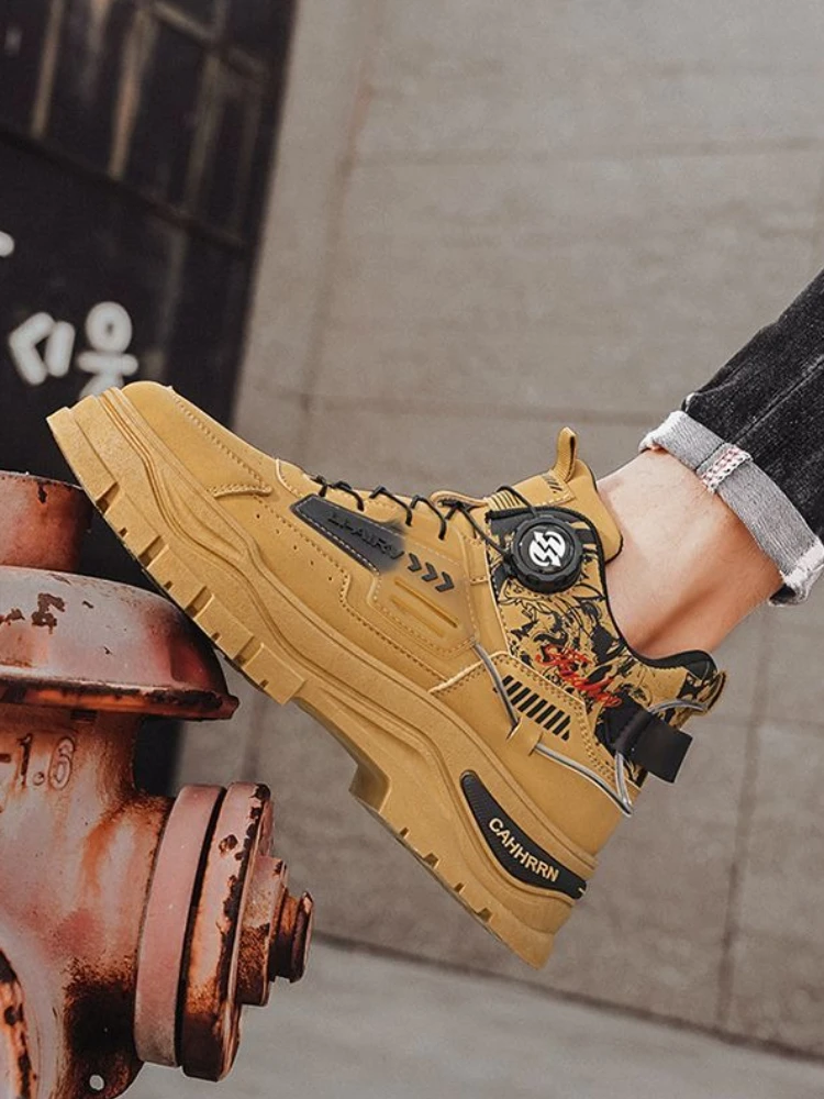 

Trendy Youth Spring Autumn Outdoor Thick Sole High Top Men's Cargo Boots Rotating Buckle Wear Resistant Versatile Student Shoes