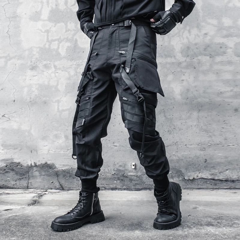 Techwear Women Streamer Overalls Men's Fashion Brand Dark Belt Design Paratrooper Pants Fall Casual Ankle Corsets