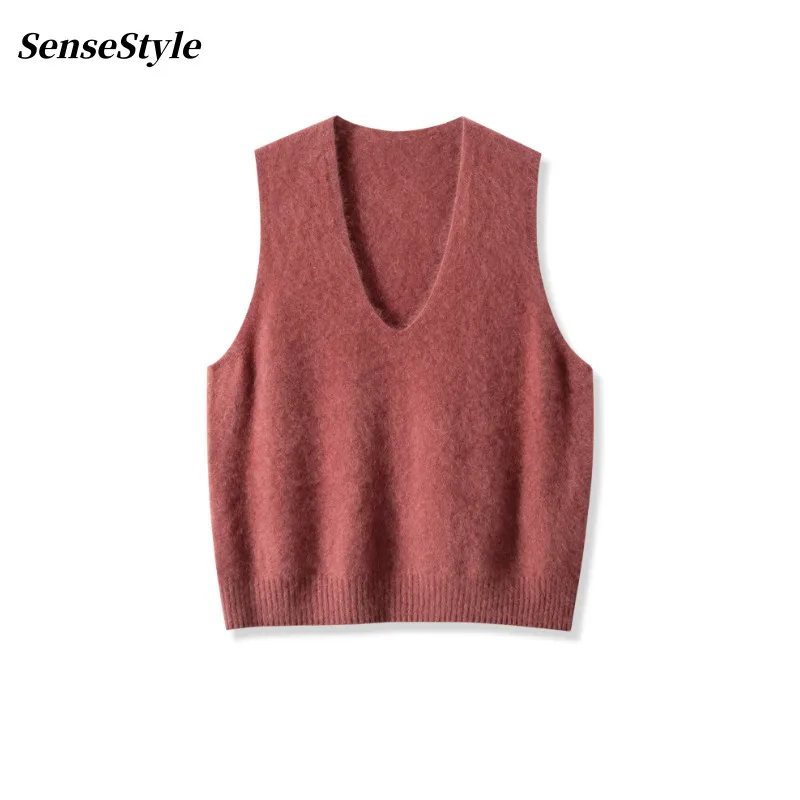 

Женский флисовый шерстяной свитер-жилет, осенне-зимний V-образный вырез, 4,7% кашемир, 953% шерсть, вязаный пуловер, топы