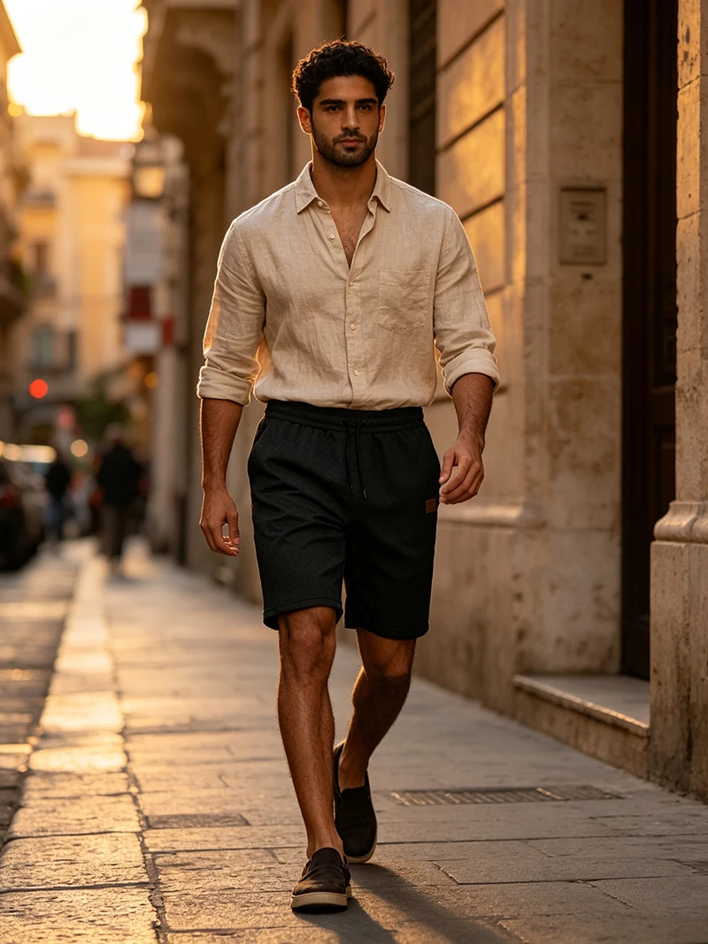 Herren Sommer-Jacquard-Shorts, Lässige Passform mit Kordelzug, Strukturiert, Leicht, für Urlaub und Alltag – Detail 13