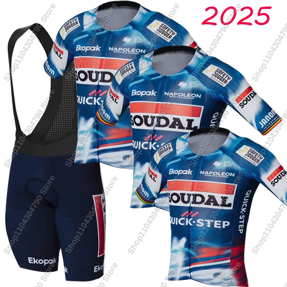 New Belgium 2025 Souald Quick Step Team Cycling Jersey Set Summer Men Cycling Clothing Road Bike Shirt Suit Bicycle Bib Shorts