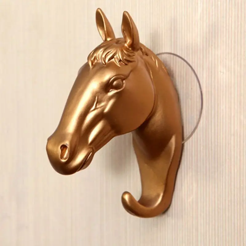 Retro 3D testa di cavallo gancio portachiavi supporto animale a parete ventosa ganci ciondolo decorativo appeso collana gancio porte