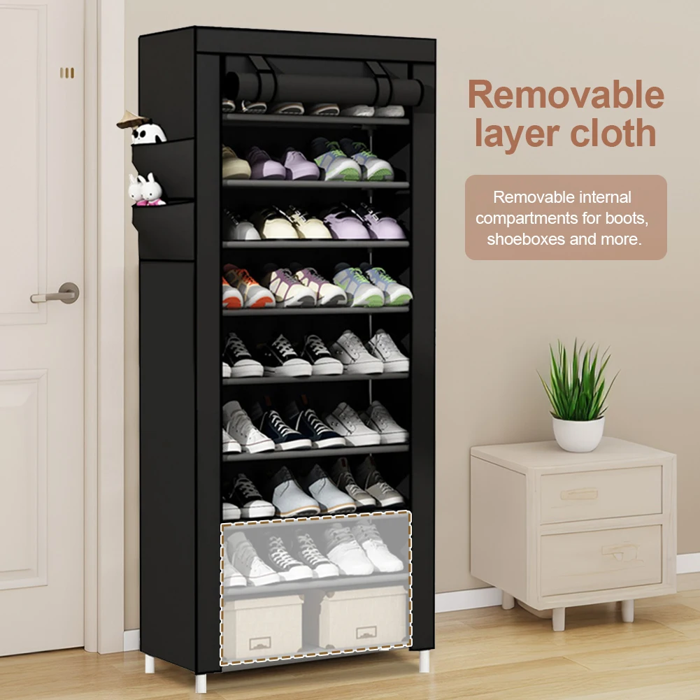 رف تخزين الأحذية المقاوم للغبار مكون من 10 طبقات مع غطاء رف أحذية معدني منظم قائم بذاته لغرفة نوم خزانة المدخل والمرآب #5