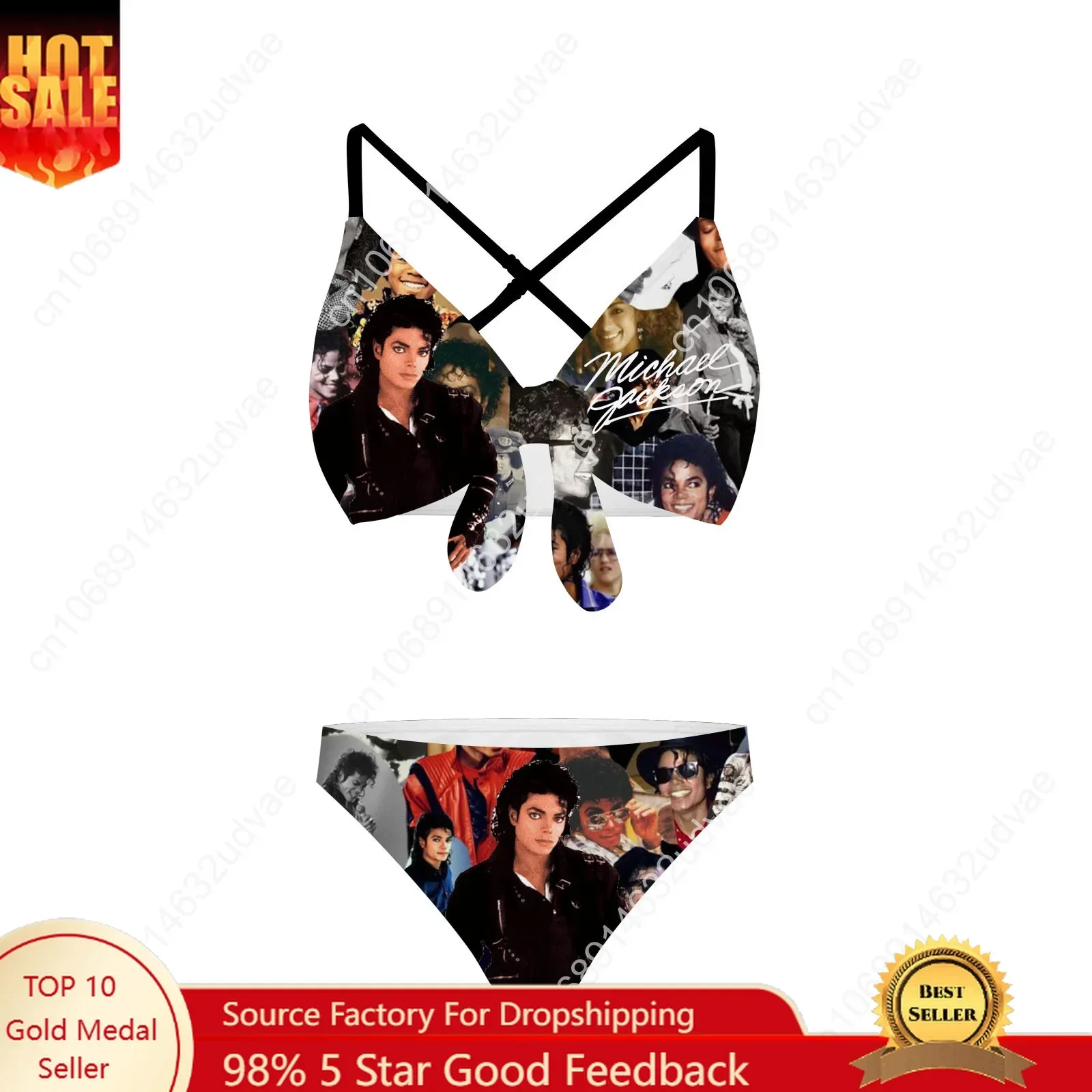 Michael Jackson Bathing Suits Cross Strap Suspenders Swimsuits Womens Personalized Bikini Pool Party Swimwear Custom Beachwear