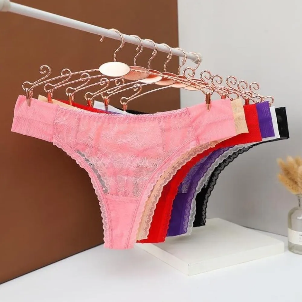 Fashion Low Waist Mesh Sheer Lace Thong Cotton Crotch Underpants Mesh Briefs Women Seamless Hollow Romantic T Panties Home