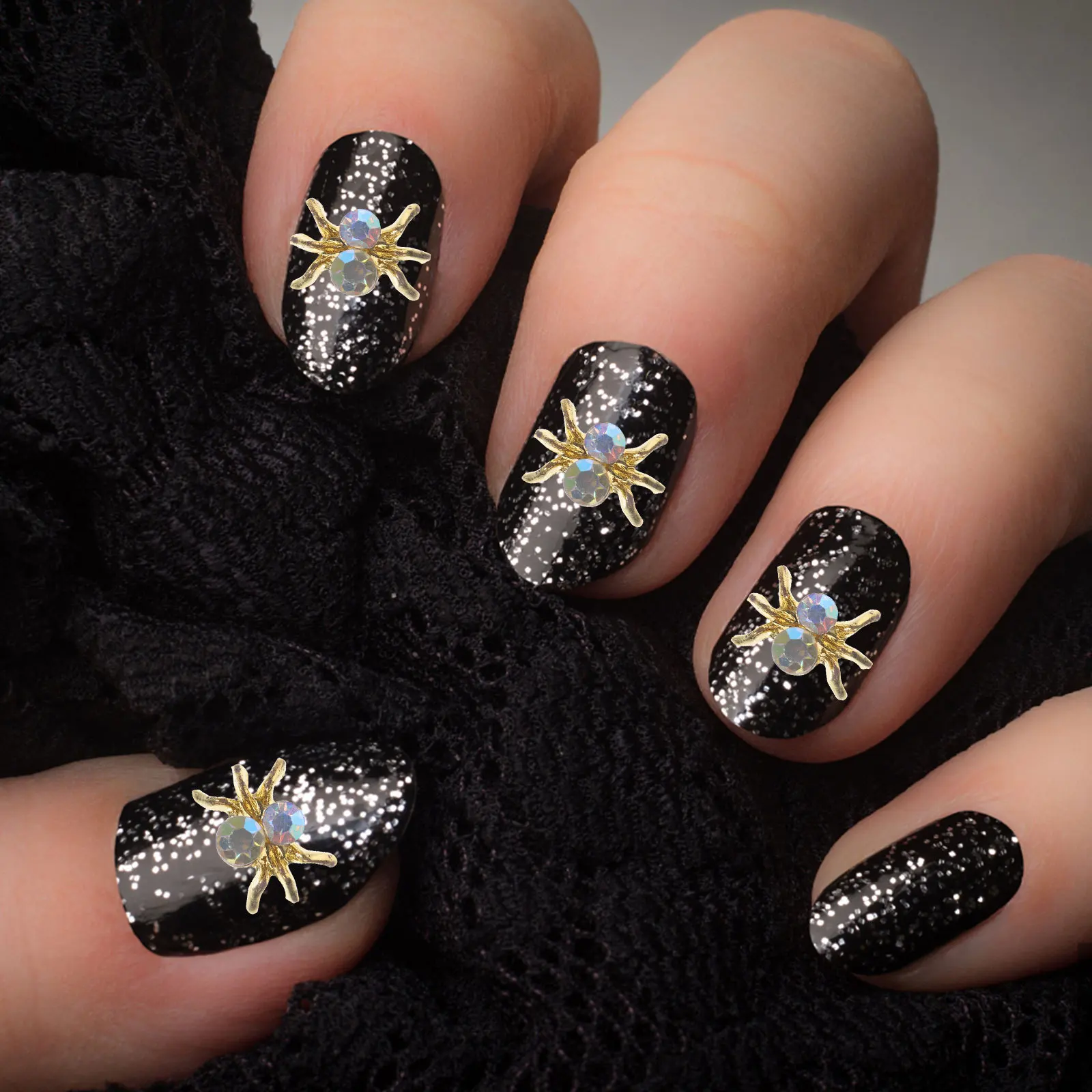 

100Pcs Spider Nail Art Charms Metal Nail Decor with Shiny Crystal for Women DIY Manicure Ornament Wedding Birthday Ball