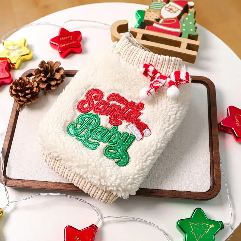 

Plush Pet Christmas Clothes Winter Festival Hoodie Pet Cute Kitten High Collar Casual Coat Christmas Velvet Cute Dog Clothes