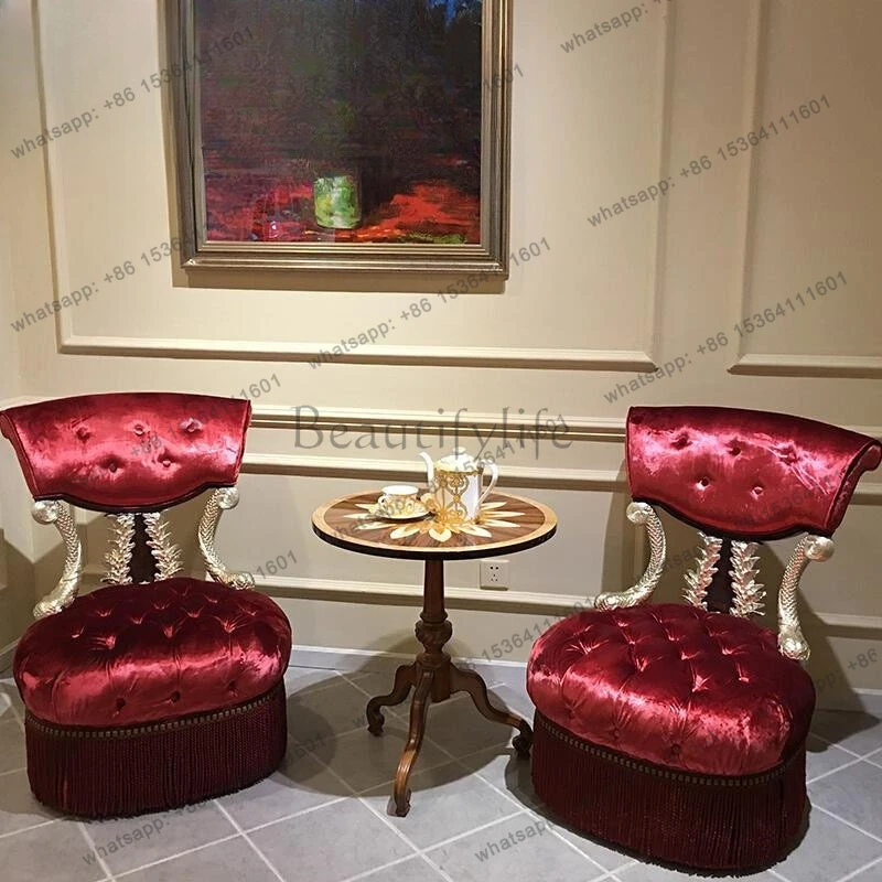 

European single chair living room leisure chair mahogany carving villa mansion European neoclassical