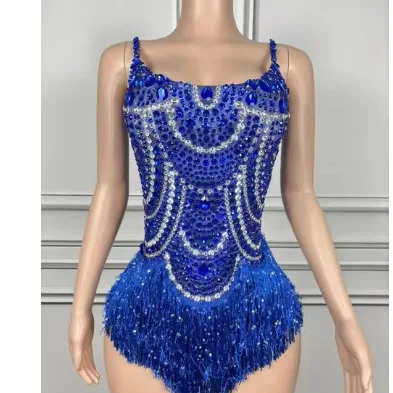 

Blue Diamond Tassel Festival Costume Bright White Embroidered Techniques Natural Waistline Featuring Appliques for Stage Dance