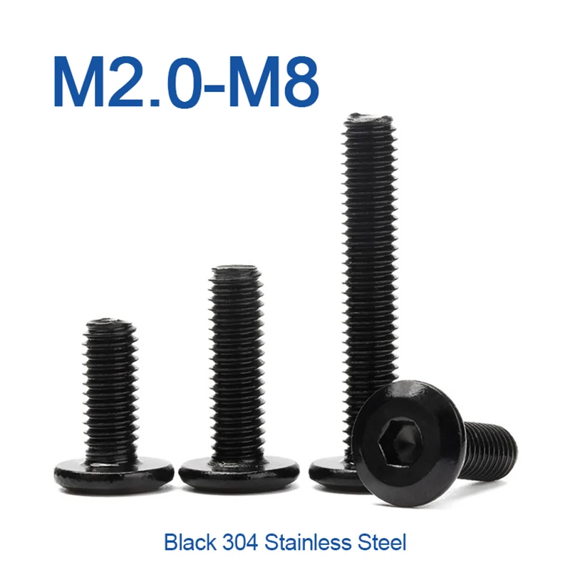 Black Galvanized 304 Stainless Steel M2 M2.5 M3 M4 M5 M6 M8 CM Flat Hex Hexagon Socket  Furniture Screw Connector Joint Bolt