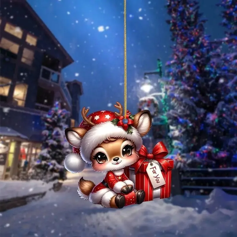 

Christmas Gifts Cartoon Fawn Pendant Decoration Cute Elk Hanging Ornaments 2D Acrylic 2025 Xmas New Year Navidad Party Supplies