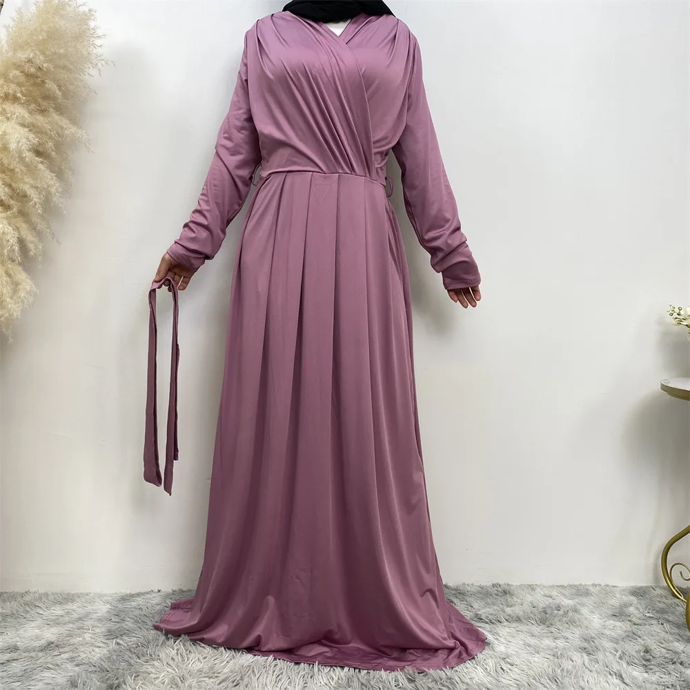 

Muslim Dress Simple Abayas for Women Vintage Solid Maxi Dress Elegance Women V-neck Casual Long Sleeve Maxi Long Dress Vestidos