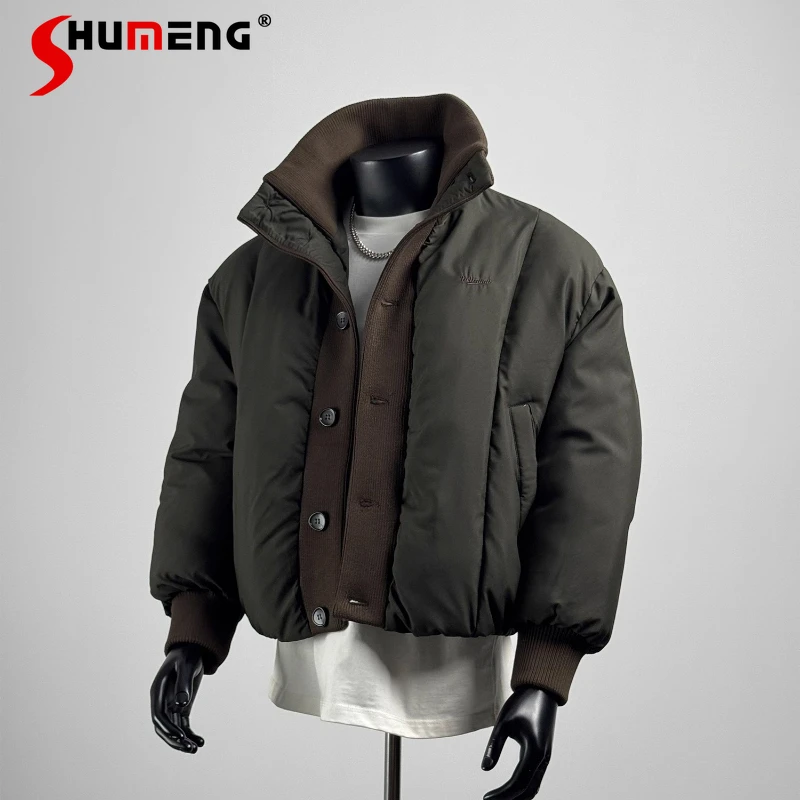 

Men's 2025 Winter New Stand Collar Splicing Parkas Men's Fashion Thickened Warm Tooling Parkas Trendy Versatile Outerwear Tops