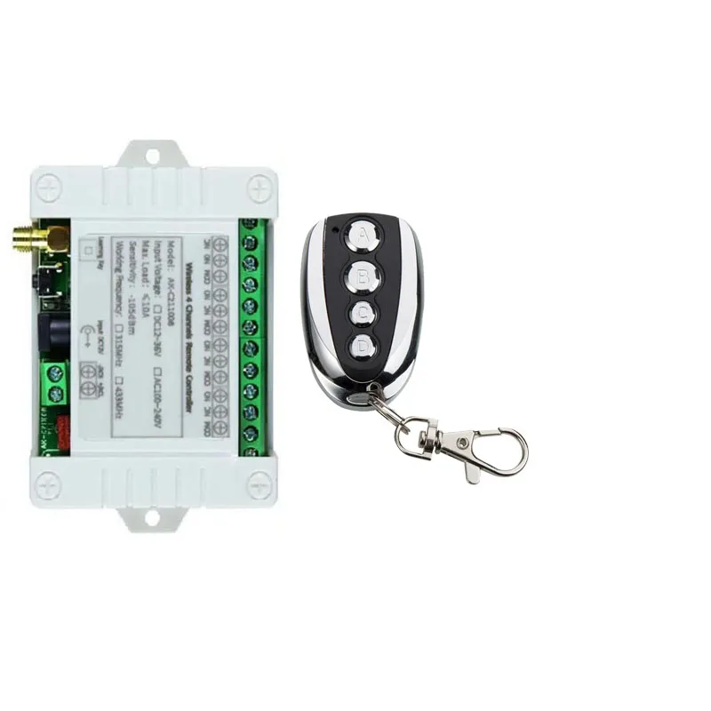 Smart MultipleDC 12V 24V 36V 10A 433MHz 4 CH Relè wireless a 4 canali Ricevitore interruttore telecomando RF + Trasmettitore in metallo 4CH
