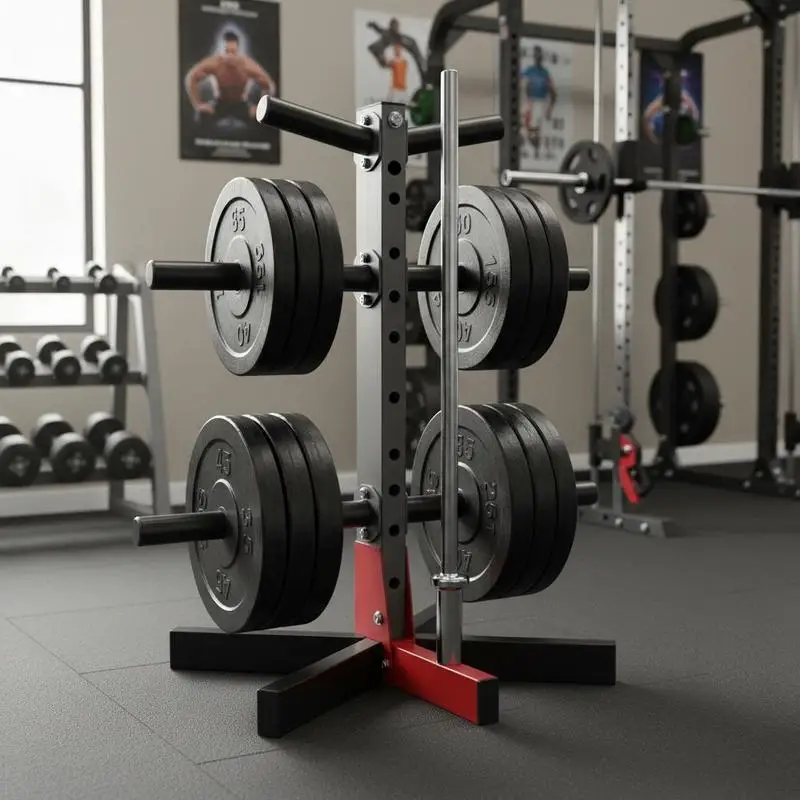 

Barbell Disc Tree 24x21x36 Inches For Home Gym Garage Training Strength Workout, 500lbs Capacity Metal Frame Double Layer Base Compact Storage Stand, Black Red Professional Grade Gym Equipment