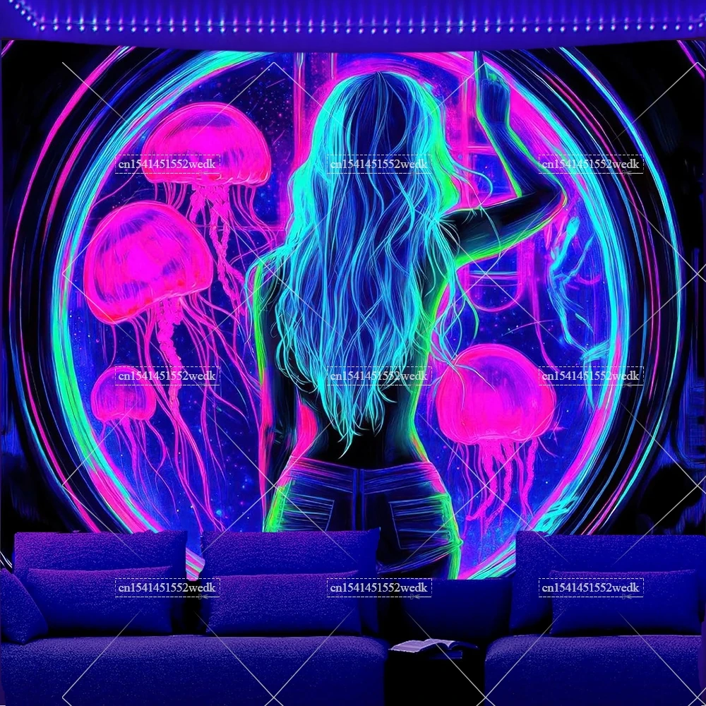 Cool Girl Blacklight Tapestry  - Aesthetic Tapestry 评论和价格