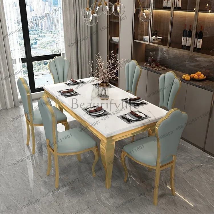 PJ Hong Kong style stainless steel marble dining table simple modern high-end restaurant home