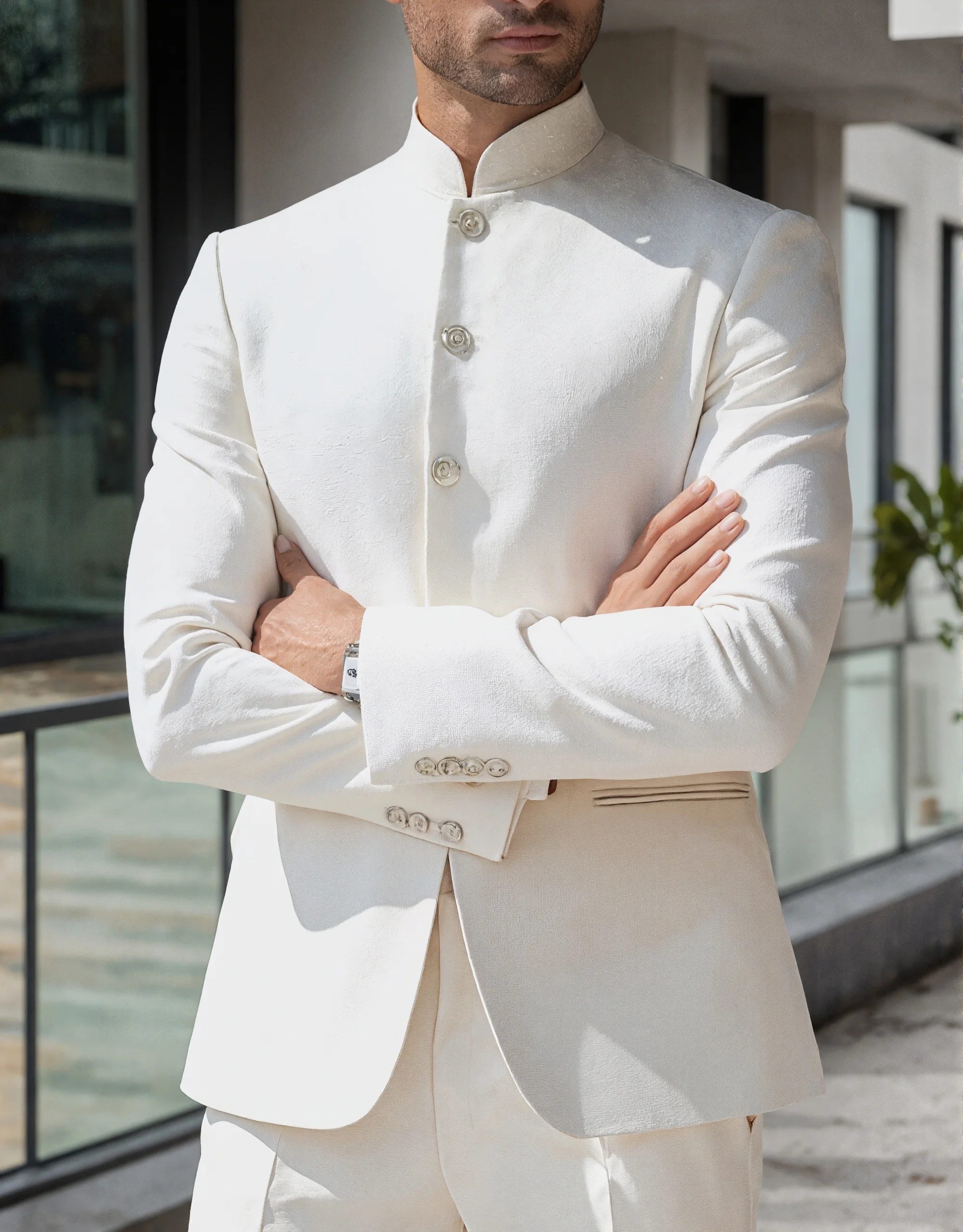 

Men's Chinese Stand Collar Blazer Business Casual Suit Solid Color Wedding Slim Fit Dress Coat Handsome Fashion Coat