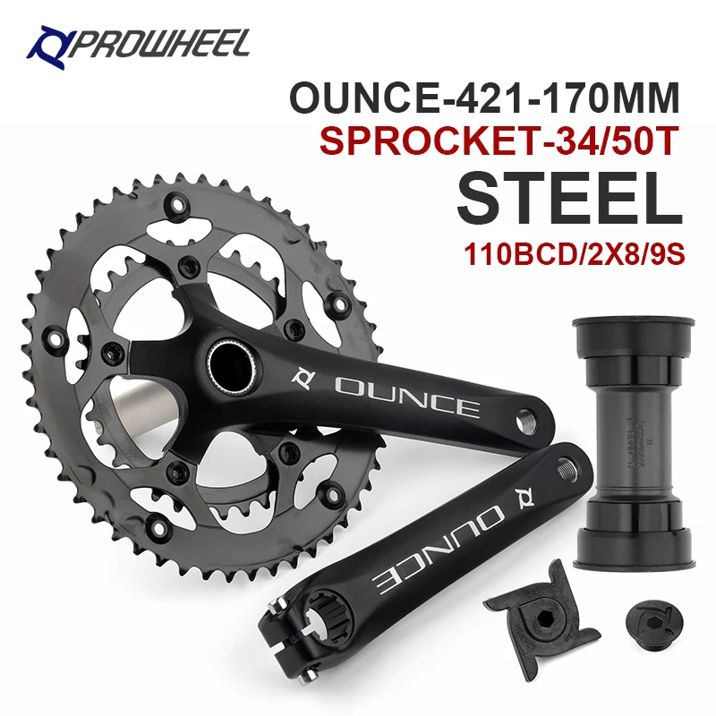Prowheel Ounce-421 110BCD 170MM 34/50t Road Bike Crankset Crank BB68 BB86 Hollow One Ultra Light Suitable For 8/9/10 Speed