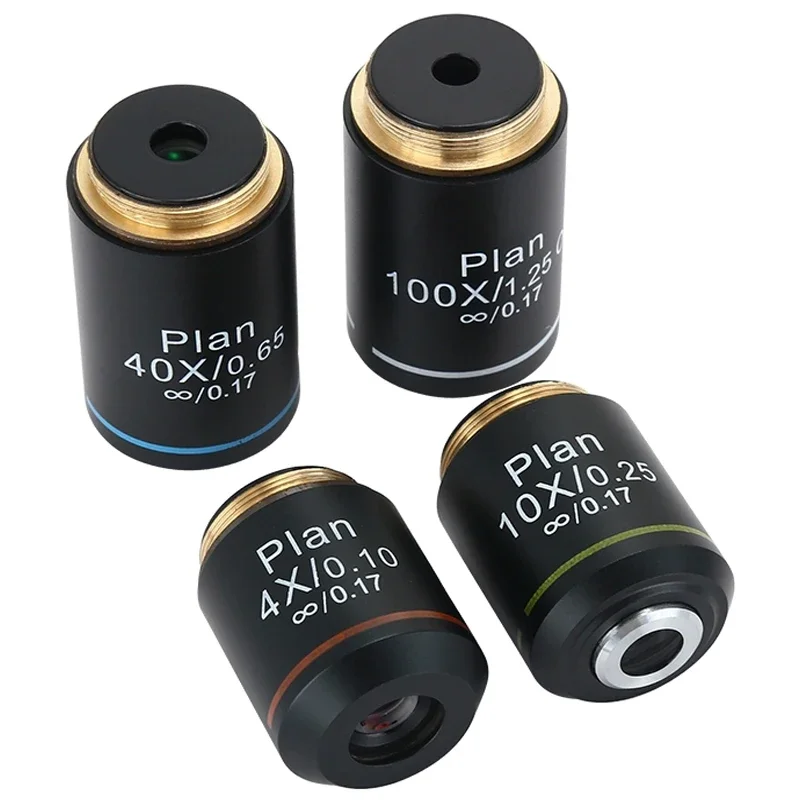 Optical Microscope Model 195 4X10X40X100X Infinite Flat Field Achromatic Objective Standard RMS Interface 20.2mm