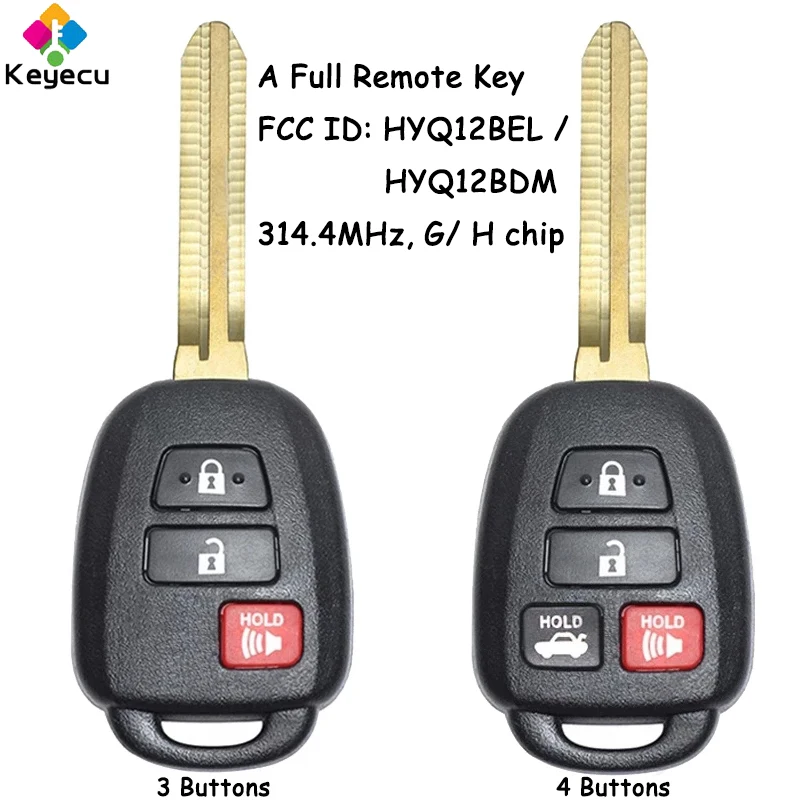 KEYECU Remote Control Car Key With 3 4 Buttons G/ H Chip for Toyota Camry Corolla RAV4 2012-2017 Fob FCC ID: HYQ12BEL / HYQ12BDM