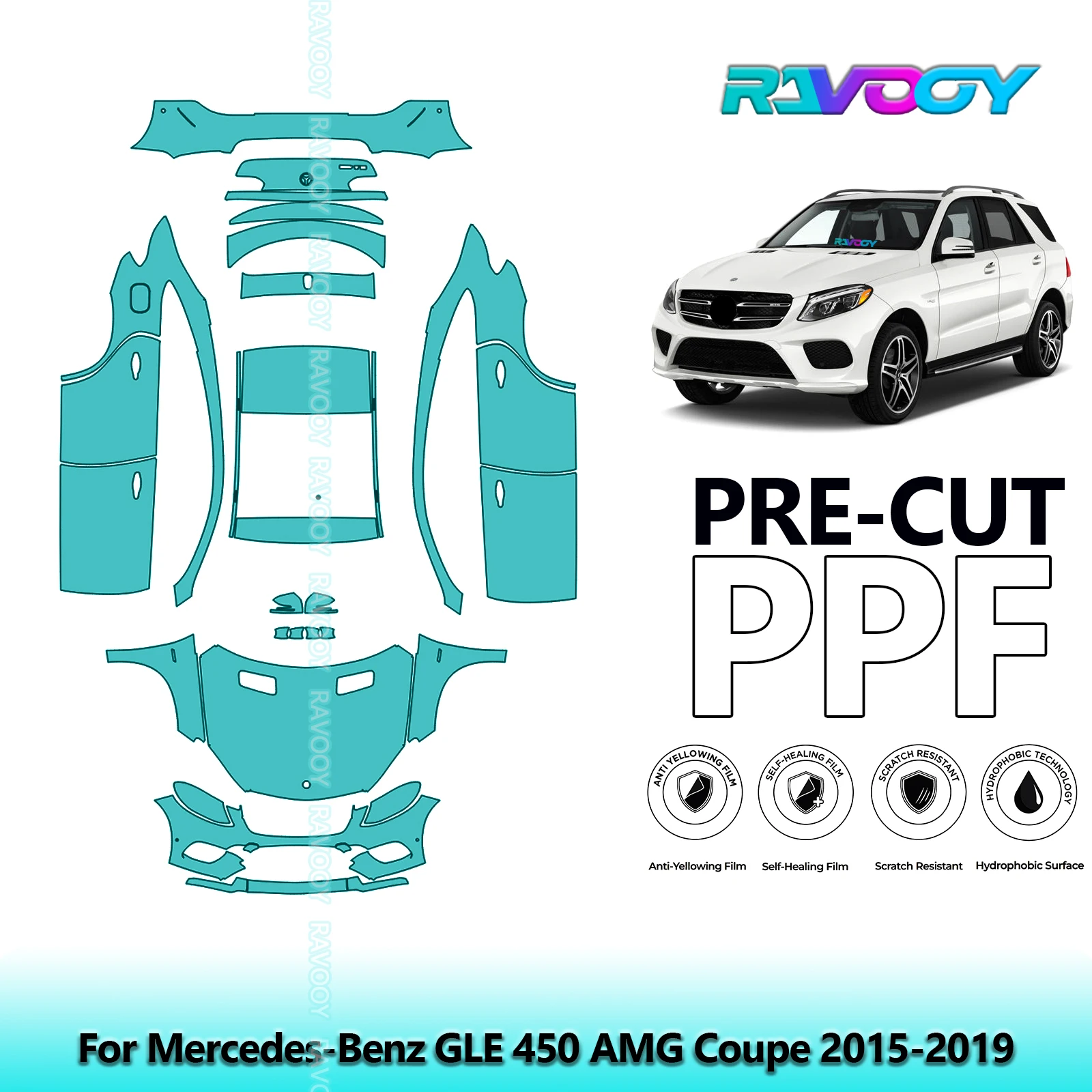 RAVOOY Custom-Fit Precut TPU PPF Full Vehicle Clear Bra Stone Guard EU UK For Mercedes-Benz GLE 450 AMG Coupe 2015-2019