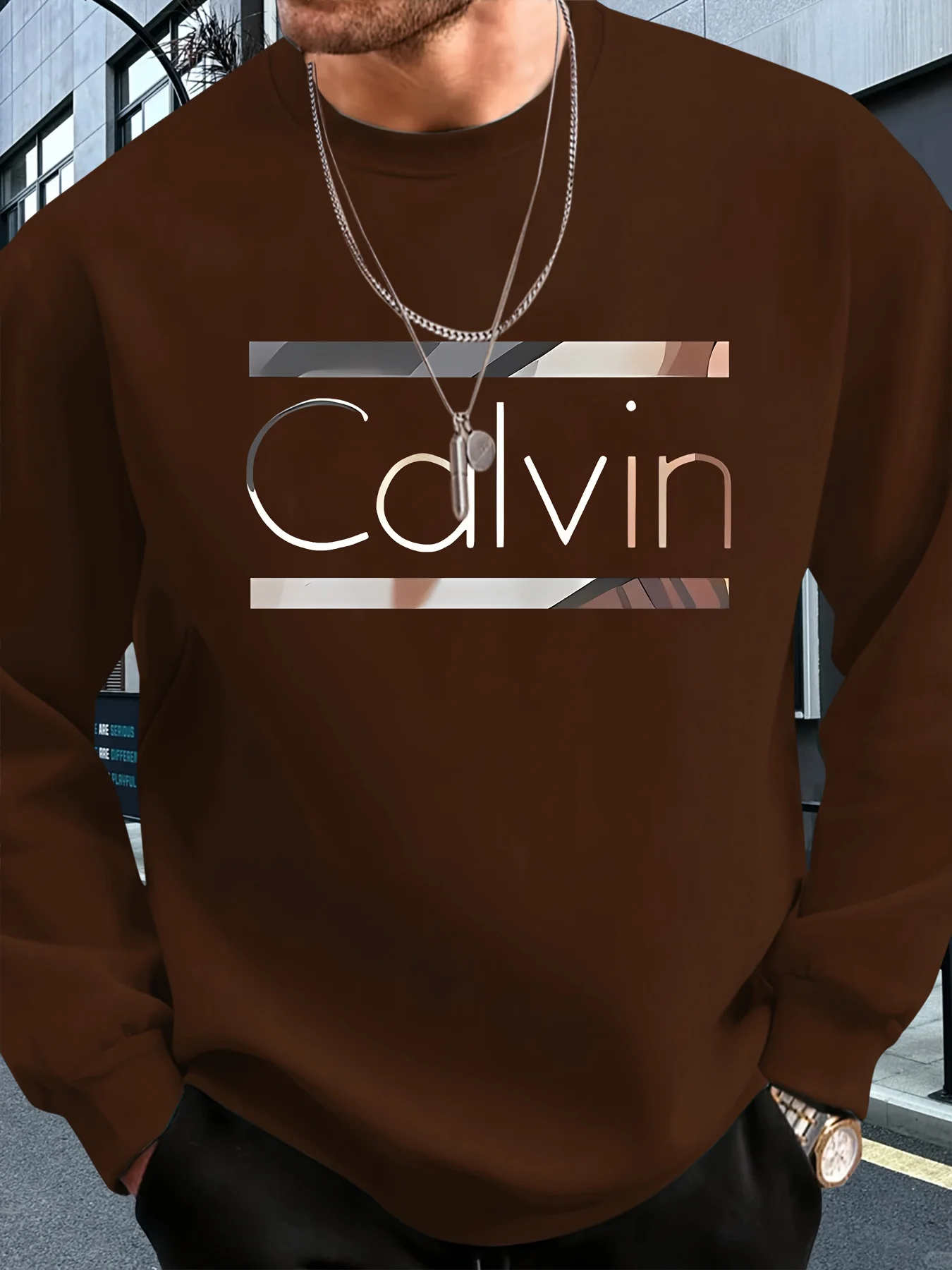 بلوفر رجالي للخريف والشتاء كاجوال فضفاض بنمط حروف مطبوع بأكمام طويلة ورقبة دائرية دافئة