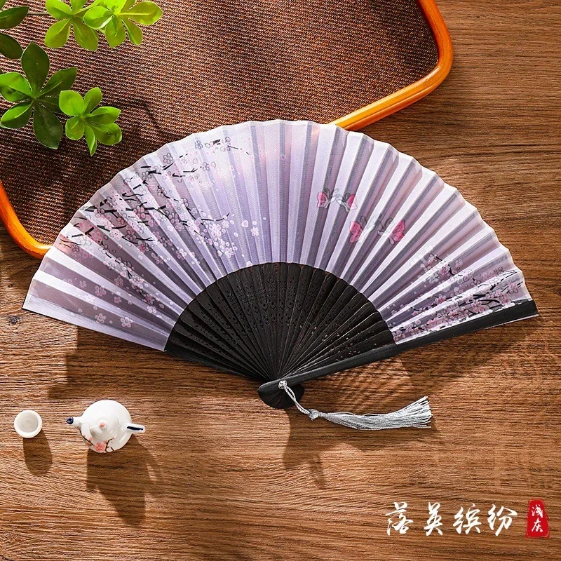 Vintage Silk Folding Fan Chinese Japanese Art Crafts Gift Home Decorations Dance Hand Fan Bamboo Room Decor Wood Fans view 5