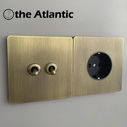Bronze Metal Panel Retro Switch EU France Power Socket With USB 10A Vintage Toggle Switch RJ45 TV Plug Switches and Socket