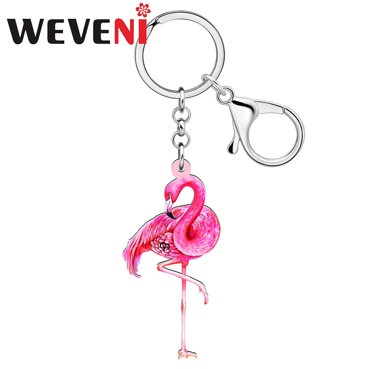 WEVENI Acrylic Elegant Pink Flamingo Bird Key Chains Keychains Jewelry For Women Girls Charms Spring Summer Car Bag Gifts