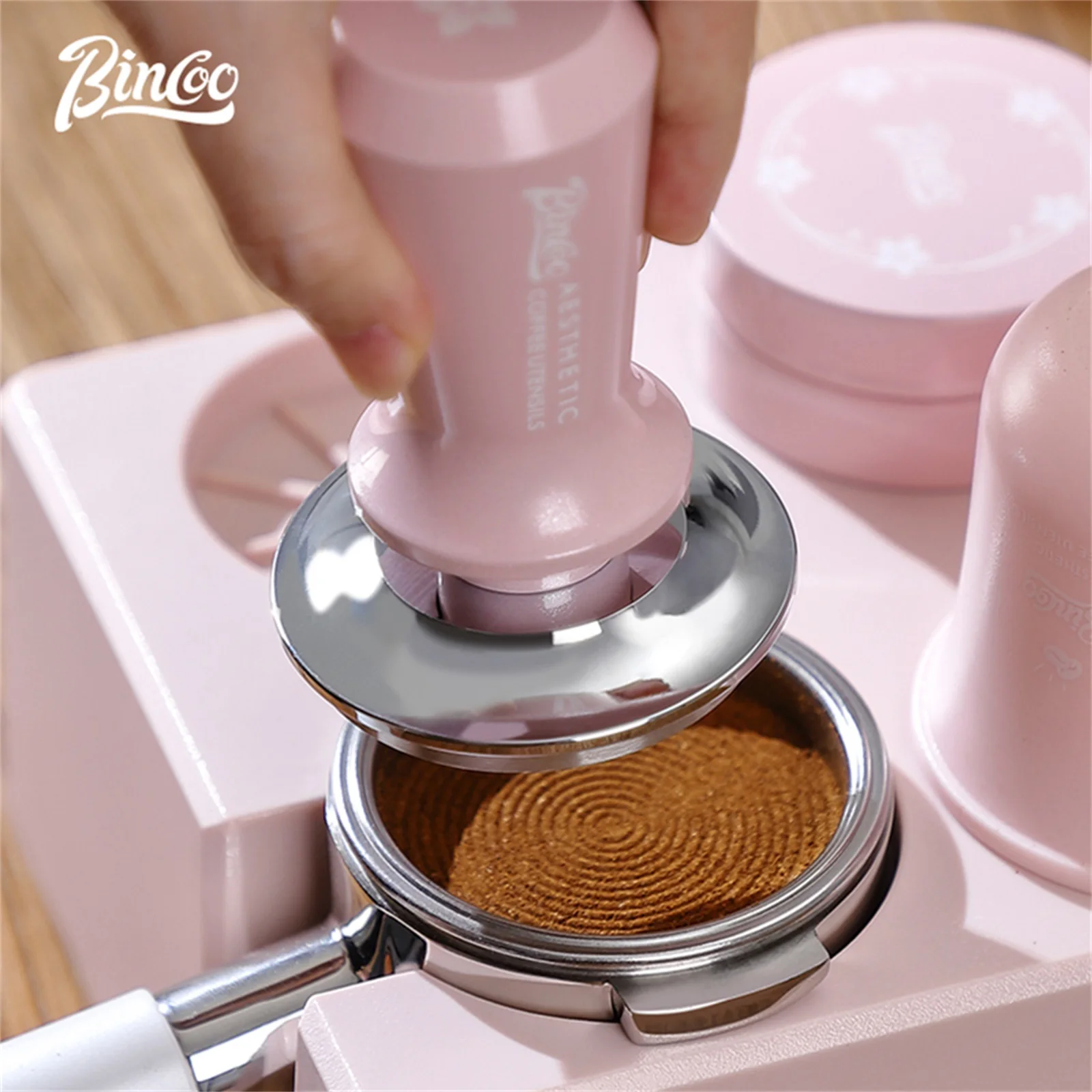 Bincoo 51/58mm Coffee Tamper & Coffee Cloth Powder Distributor with Calibrated Spring Loaded Coffee Leveler Barista Accessories