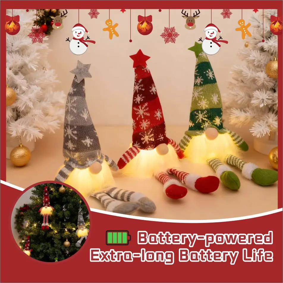 زينة عيد الميلاد التي تعمل بالبطارية: دمية محبوكة على شكل ندفة الثلج المتوهجة - ديكور جنوم، الضوء المحيط، ديكور المنزل