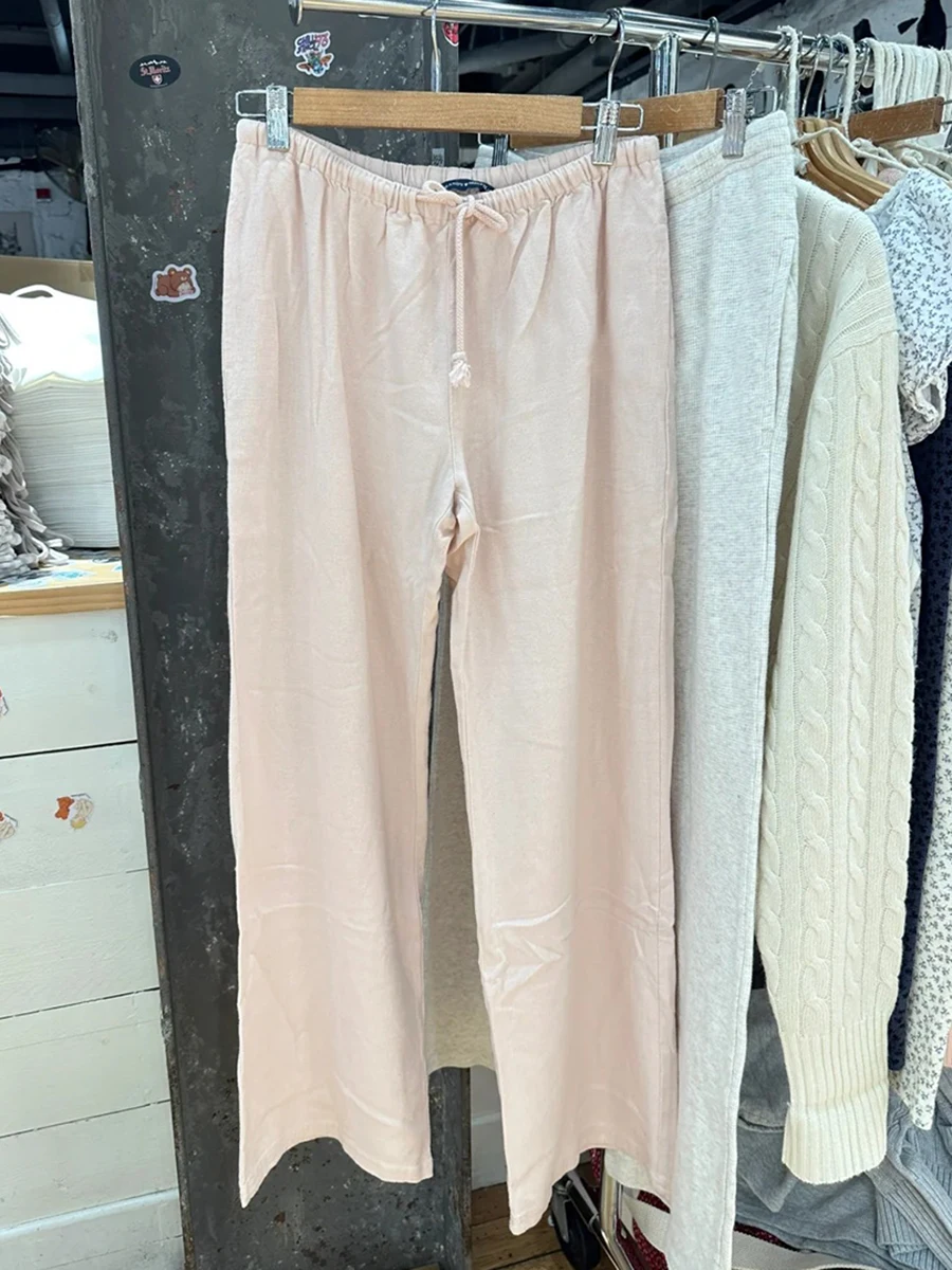 Słodkie różowe proste spodnie dresowe ze sznurkiem damskie jesienne bawełniane spodnie na co dzień z wysokim stanem Streetwear Vintage sportowe długie spodnie Y2K