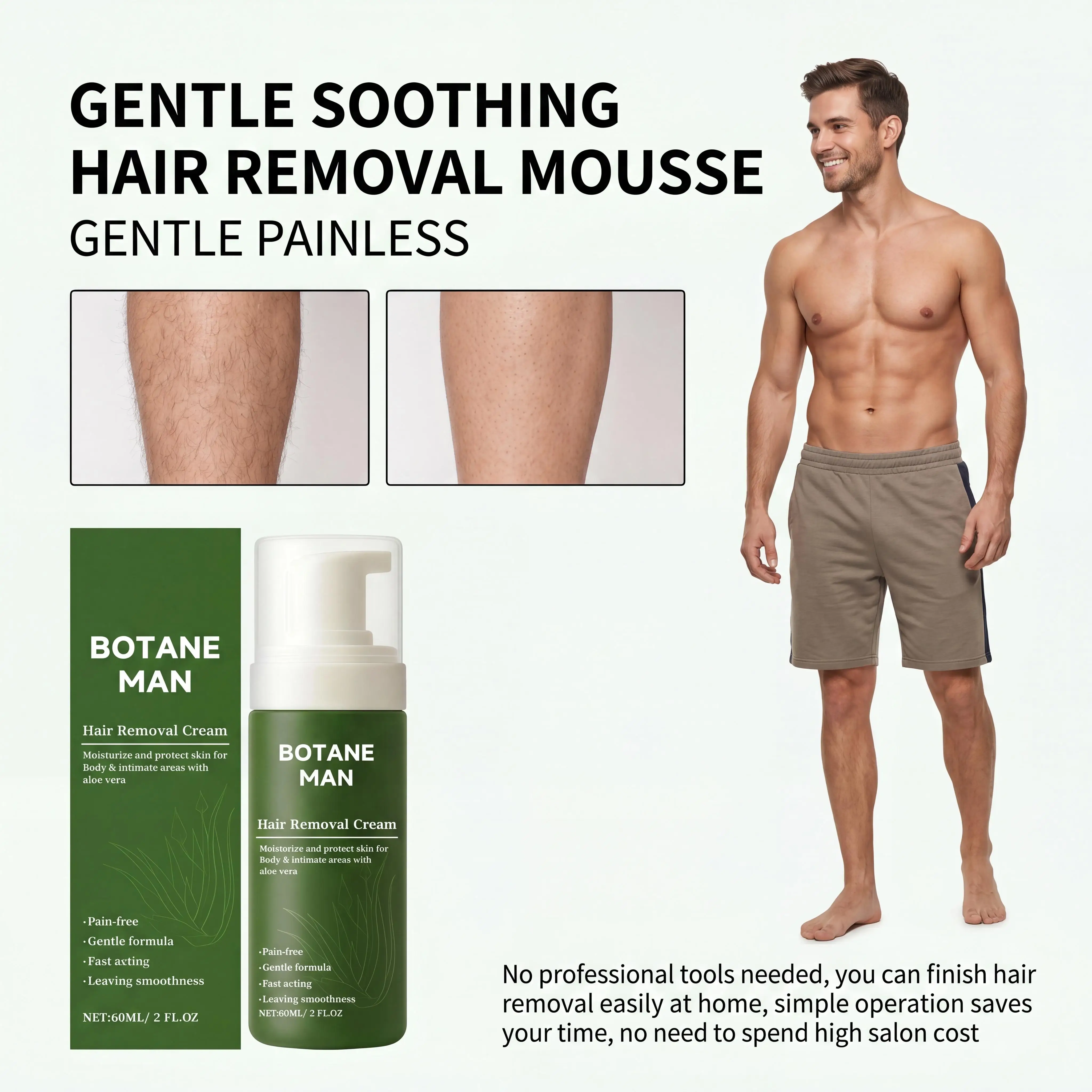 Hair Removal Cream Mousse Painlessly Remove Body Hair Soothing Post Shave Skin Discomfort Gentle Fast-Acting Depilatory Cream