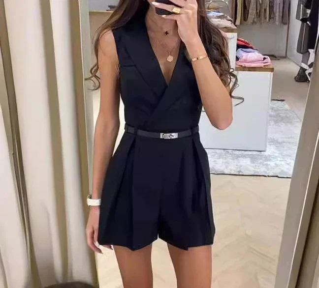 Blazer Short Jump suit Woman Summer 2024 Elegant Sleeveless Body Suit for Female Fashion Conjoined Body Pant Female Streetwear