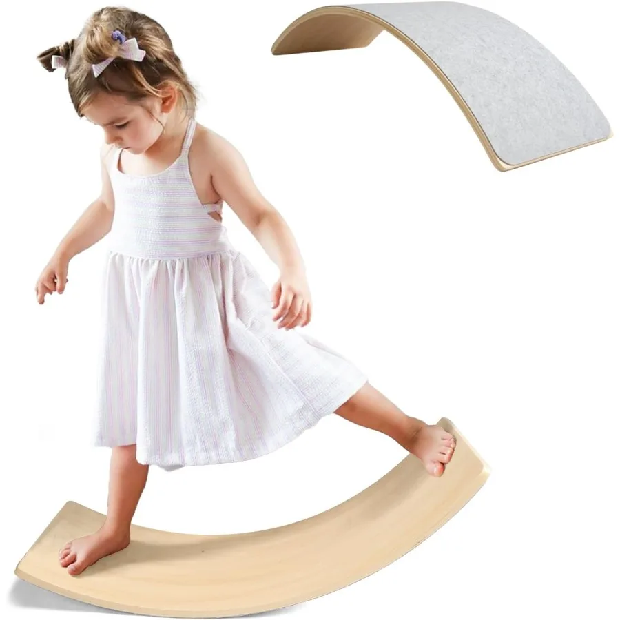 

Gentle Monster Wooden Wobble Balance Board 35 Inch Rocker Board Natural Wood for Toddler Open Ended Learning Toy Yoga Curvy Boa
