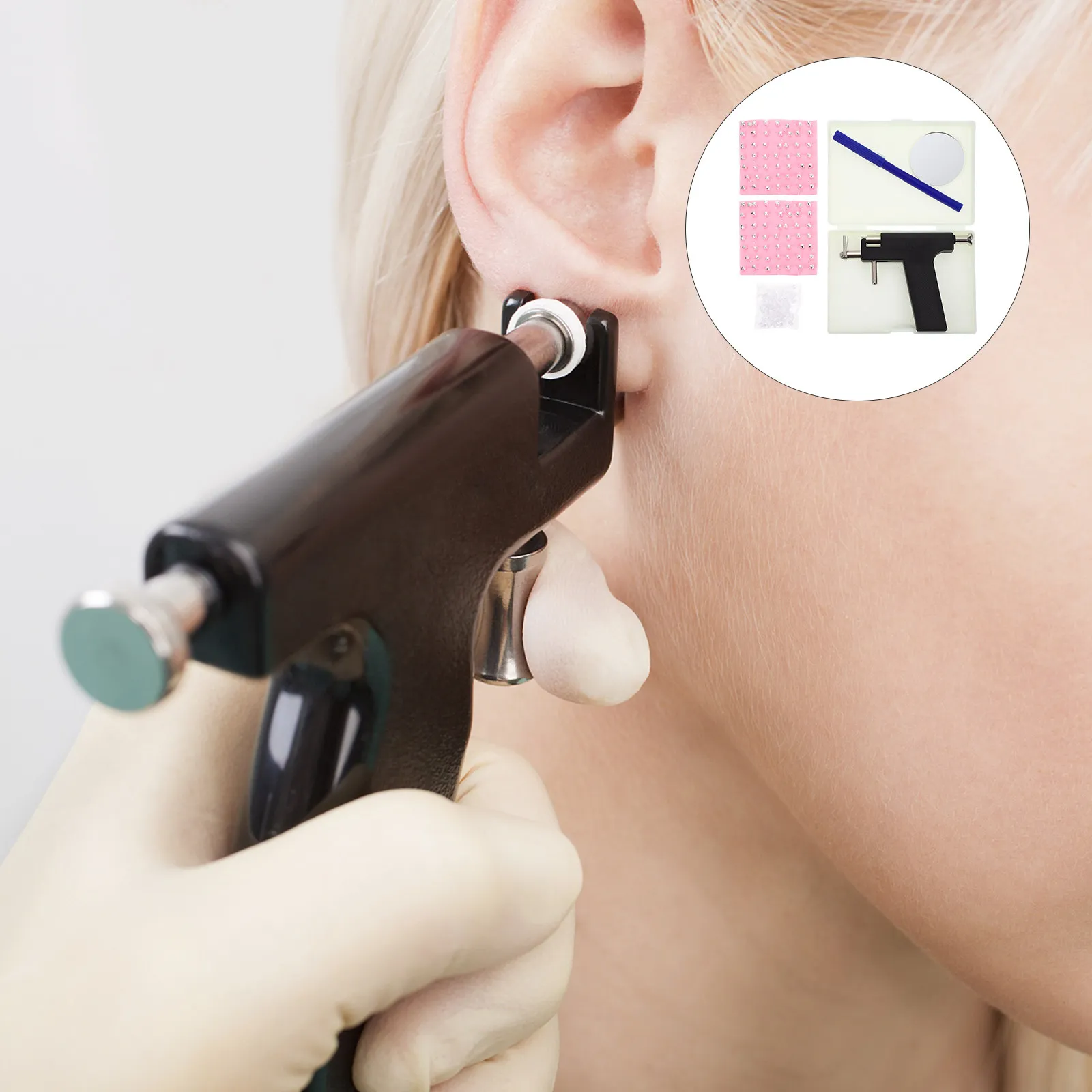 

1Set Professional Ear Piercing Kit with Sterile Ear Studs Easy-Operation Body Piercing Tool for Salon Or Home DIY Use