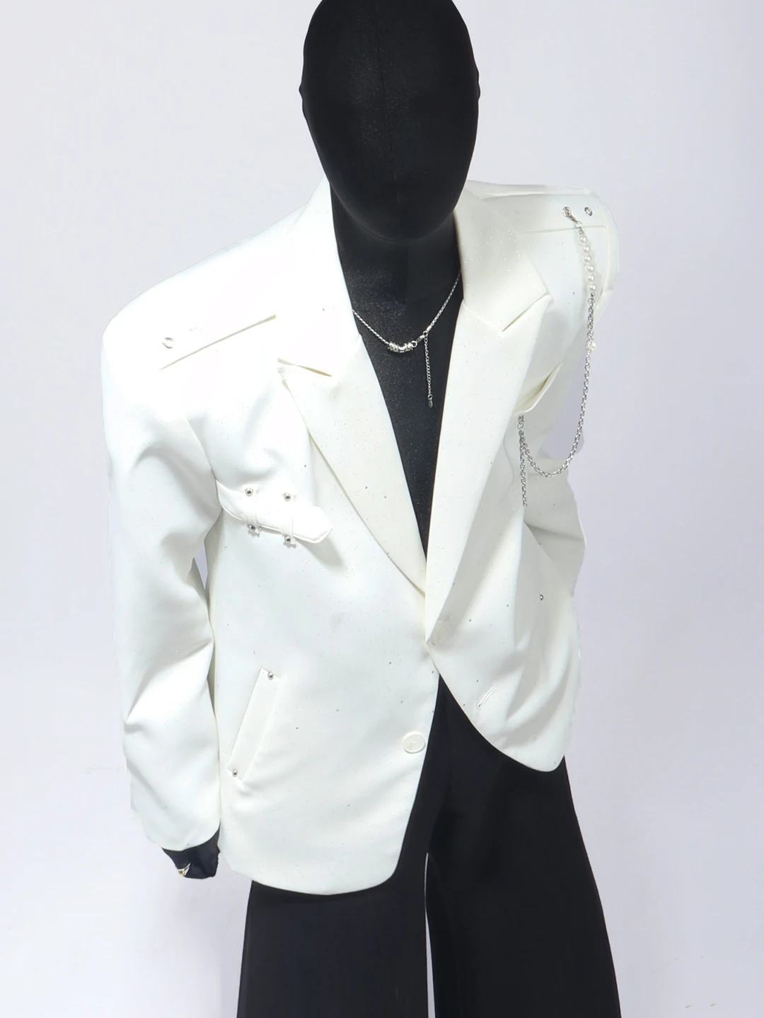 

Advanced Design Men's oulder Pad Suit Jaet Sli Versatile Korean Chain Pattern Casual Long Sve Stand Fit Coat