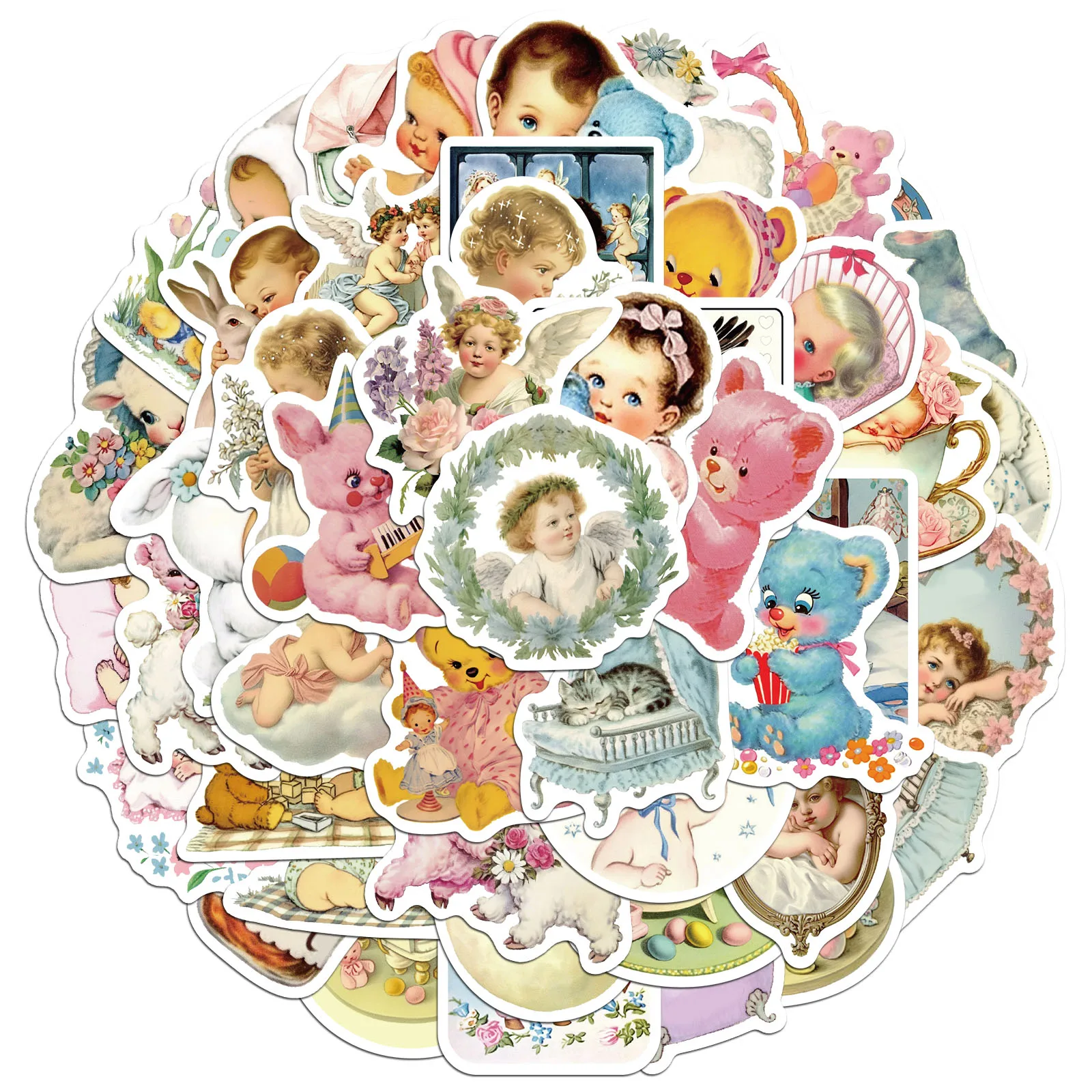 50PCS VINTAGE BABY Stickers Exquisite and Cute Account Materials Phone Cases Laptop Suitcases Water Cups Waterproof Stickers