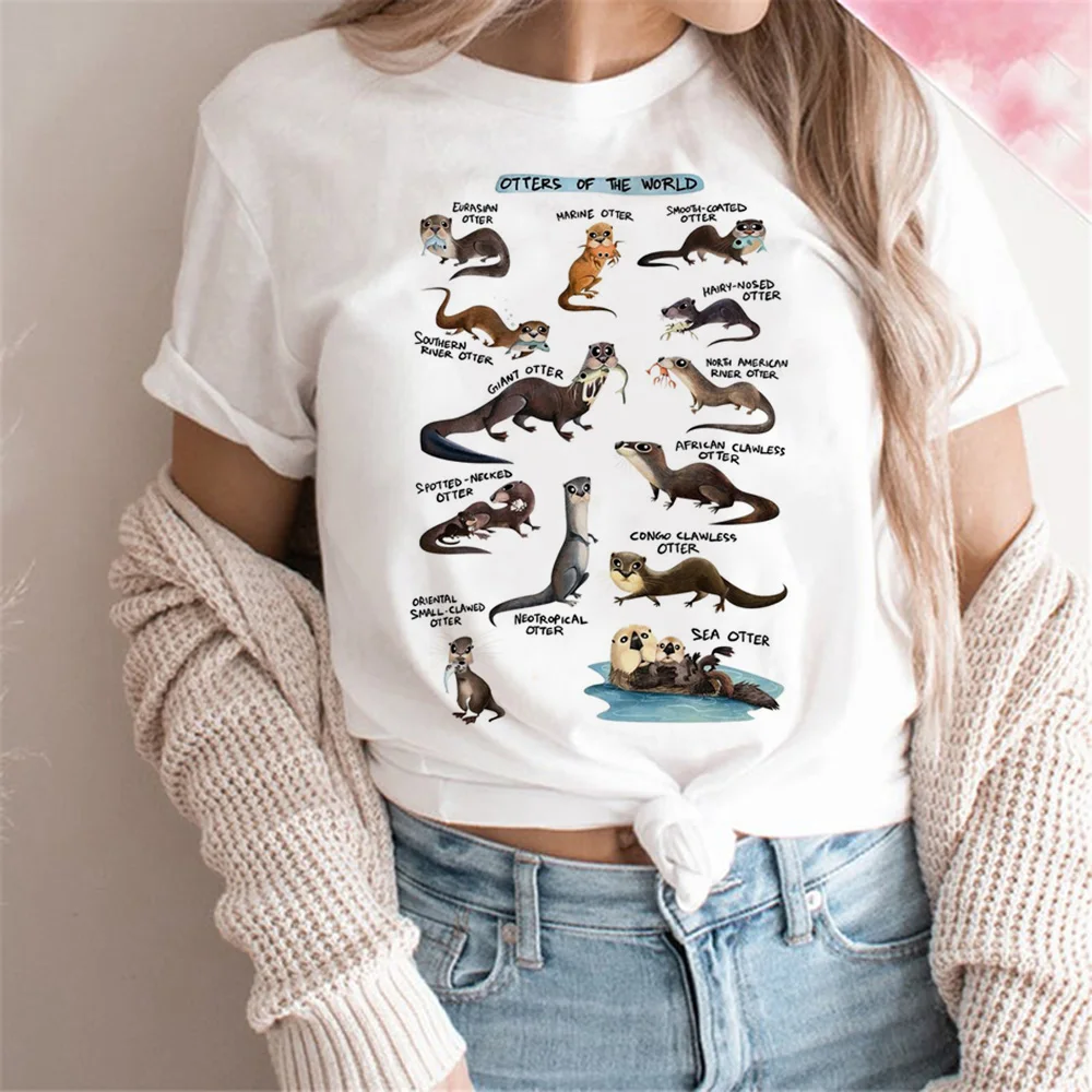 Otters t shirt women manga Tee female graphic harajuku Japanese clothes