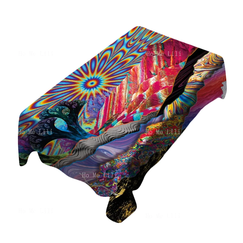 Colorful Buddha Crazy Abstract Sick Drugs Shrooms Acid Fantasy Fractal For Meditation Trippy Mountain Tablecloth By Ho Me Lili